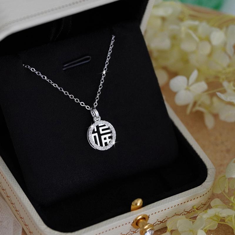 Новое китайское ожерелье с иероглифом «Фу», женское, легкое, роскошное, нишевое, маленькое, круглое, брендовое, с подвеской на ключицу, цепочка, ювелирное украшение, подарок на день рождения