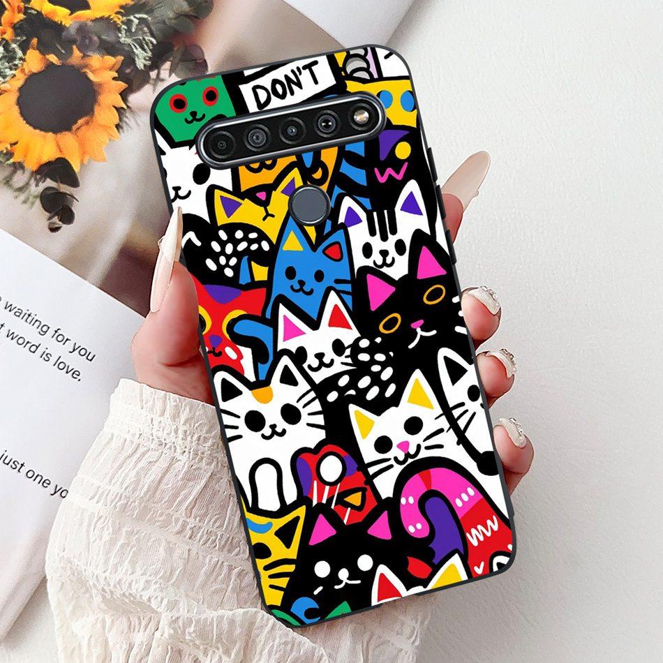 Для LG K41S K51S 2020 Элегантный Чехол для Телефона с Цветочным Котом, Для LG K41S K51S LM-K410 LM-K510 Черный Силиконовый Мягкий Чехол