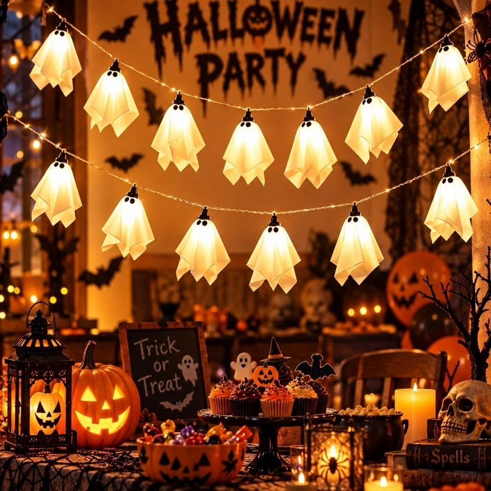Warm White Halloween String Lights Soft Glowing Decorative Lamp Lights Ghost Light String Porch