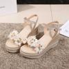 New Female Ankle Strap Buckle Rhinestone Crystal Sandals  Summer Women Round Toe High Heels Fashion Ladies Wedges Shoes Gold