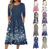 3/4 Sleeve Women's Dress Casual Flowy A-Line Midi Tshirt Dresses With Pockets Crewneck Vocation Boho Beach Sundress