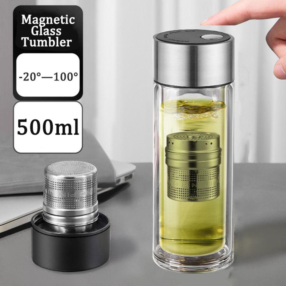 Double Wall Glass Water Bottle with Tea Infuser Magnetic Glass Tumbler Gift Glass Tea Cup Travel