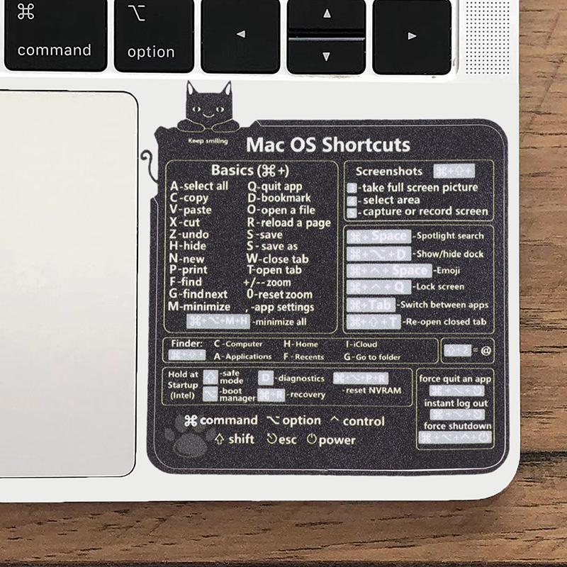 Mac OS Справочная клавиатура Наклейка с компьютерными сочетаниями клавиш Клейкие Съемные наклейки для быстрой справки Руководство по клавиатуре Черный