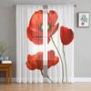 Poppies White Background Tulle Curtain For Living Room Sheer Valance Curtain For Kitchen Bedroom Window Drapes