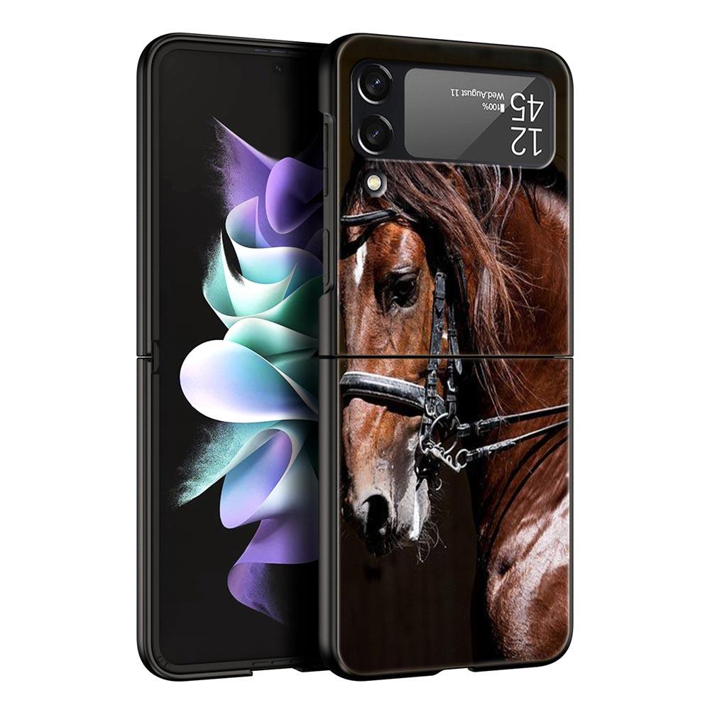 Running Horse Animal Phone Case For Samsung Galaxy Z Flip3 Flip4 Flip5 Shell For Z Flip 3 Flip 5 4 5G Black Hard Folding Cover