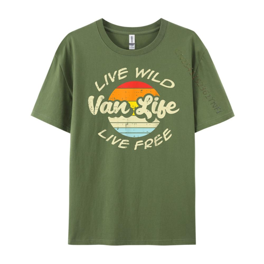 Live Wild Free Van Life Retro Camping Rv Camper Graphic T Shirts 100% Cotton Spring T Shirt Unisex Loose