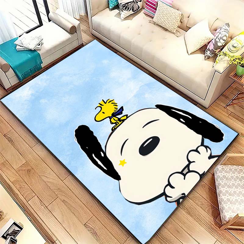 Cute Snoopy print decorative rug, perfect for home, bedroom, bedside, or office use, including swivel chairs.