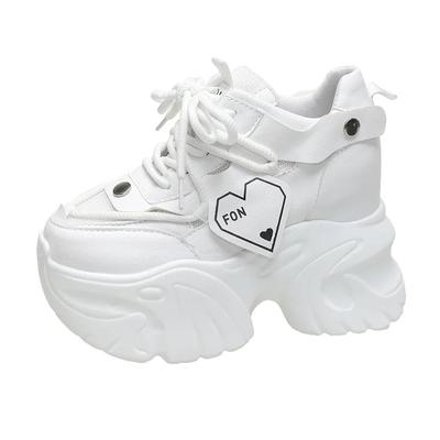 9.5CM каблук толстые кроссовки весна осень женская вентилируемая обувь удобная повседневная кожаная обувь женские нескользящие толстые кроссовки