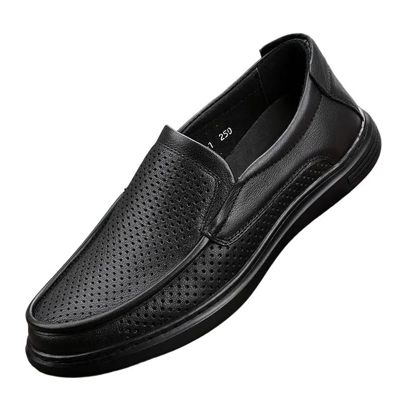 Слой Кожа Мужская обувь Осень Износостойкая и Противоскользящая Обувь для повара Повседневная Кожаная обувь Мужские Ноги Широкие Обувь Отца Обувь Отца Весенняя обувь