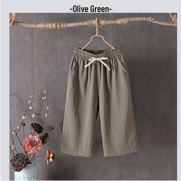 Women's Summer Cotton-Linen Loose Wide-Leg Crop Pants 216 - Plus Size