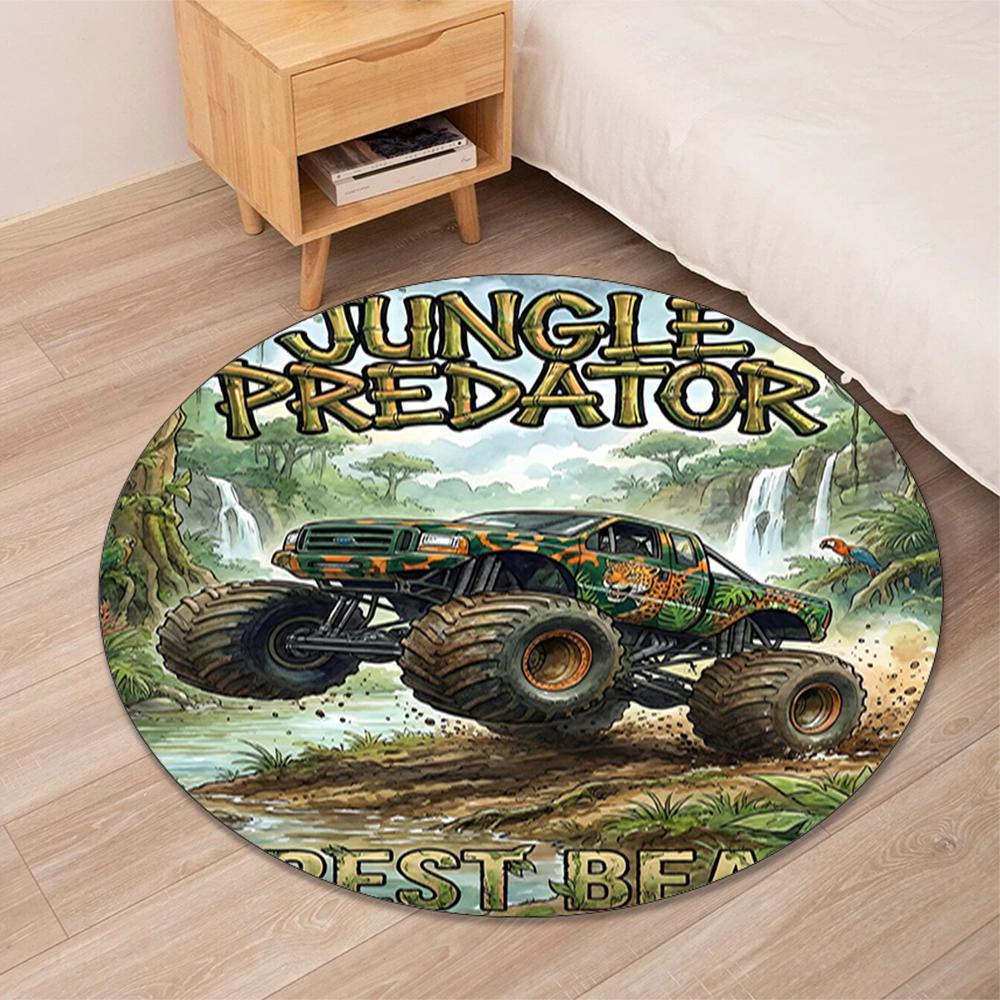 Truck Printed Round Rug Carpet Chair Rug Area Rug Entryway Doormats,for Office Chair Living Room Bedroom Kitchen Room.