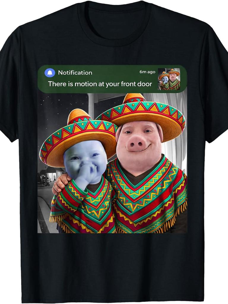 Versatile Fashion Unisexs Tshirt With Dynamic Front Door John Pork Ai Tee Retro Round Neck Short Sleeve Loose Fit