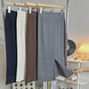 Women's Mid-Length High-Waisted Knitted Skirt - Spring & Autumn, Split, Thickened, Slimming, Wool, Hip-Wrapped