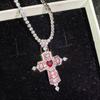 Heavy Industry Beauty Girl Love Gem Cross Pendant Necklace Light Luxury Micro Setting Temperament Magic Wand Diamond Collarbone Chain