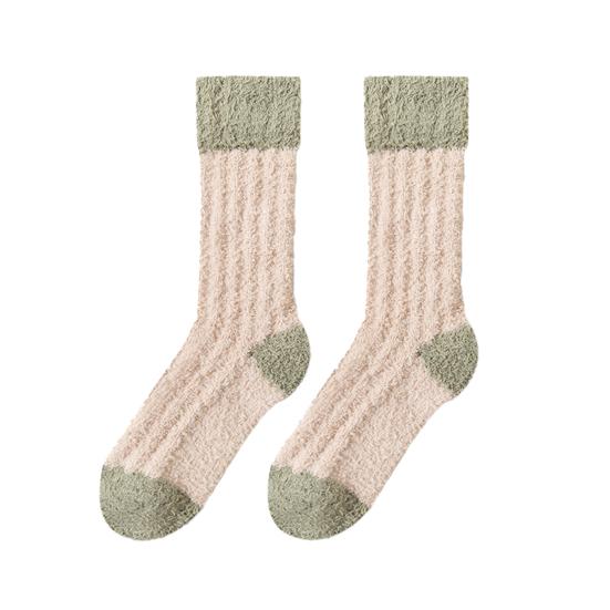 1 Pair Women Coral Velvet Socks Autumn Winter Fuzzy Thick Warm Fleece Mid-calf Socks Soft Fluffy Home Sleeping Slipper Socks
