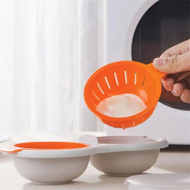 Microwave Egg Poacher Perfect Double Egg Poacher Easy Double-Cup Egg Boiler Hot Spring Egg Mold Kitchen Cooking Gadget Tools