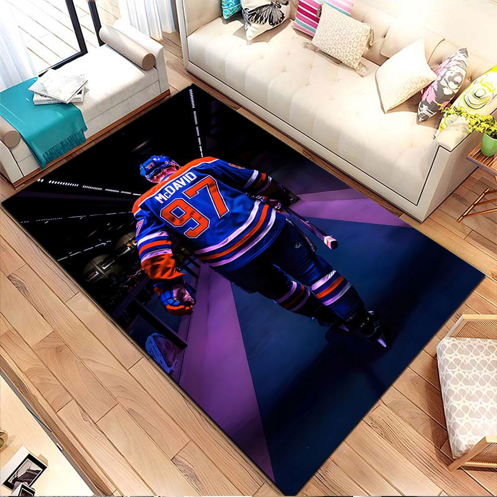 Hockey Player Walking in Tunnel Patterned carpet, non slip mat suitable for living room and bedroom sofas