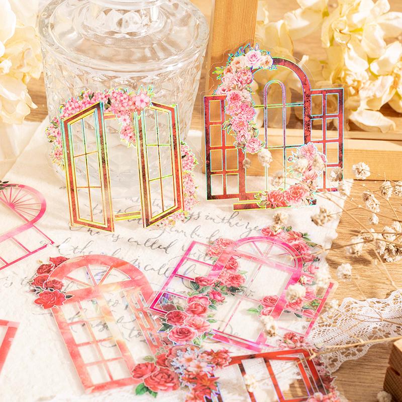 Journamm 10 шт./упак. Наклейки на окно с цветами Лазерное серебряное украшение Junk Journal DIY Скрапбукинг Эстетика Канцелярские товары ПЭТ-наклейки