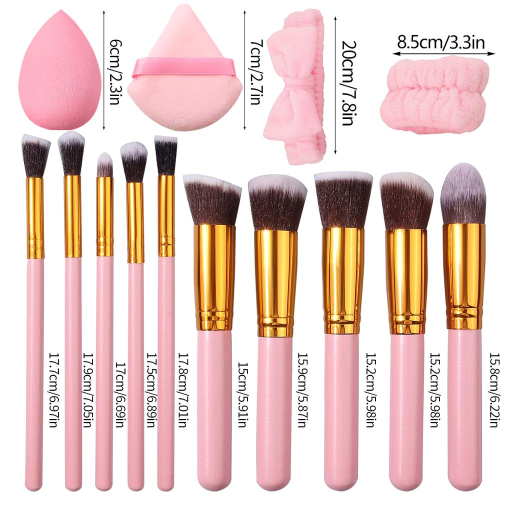 6/10/19PCS Professional Makeup Tool Set: 10 Makeup Brushes, Hair Bands, Wristbands, 6 Sponge Powder Puffs, Soft and Durable