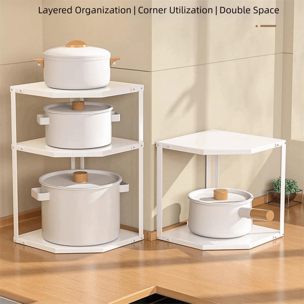Space Saving Corner Pot Storage Rack 2/3 Tier Cabinet Pot Lid Holder  Bathroom