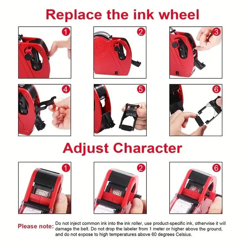 8 Digits Digital Tag Gun Handheld Price Label Gun + 1 Lines Labels +1 Ink 5500 Price Tag Marker Machine Labeler Labeller Sticker
