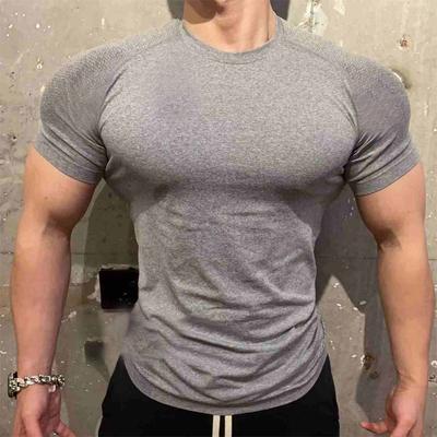 Мужская бесшовная футболка с круглым вырезом, облегающая, с коротким рукавом, эластичная, топ для тренировок, для спортзала и повседневной носки