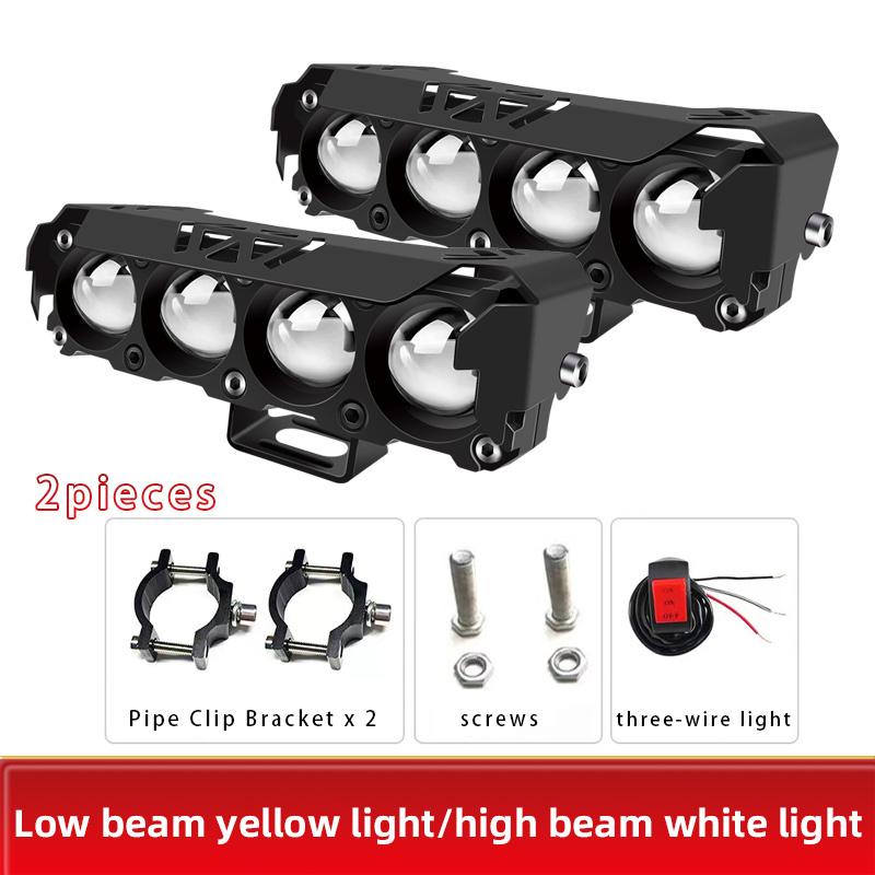 1/2Pc 4 Lens Dual Color Light Motorcycle Spotlights Led Headlights Four Eye High And Low Beam Waterproof External Driving Fog Lamp 12V