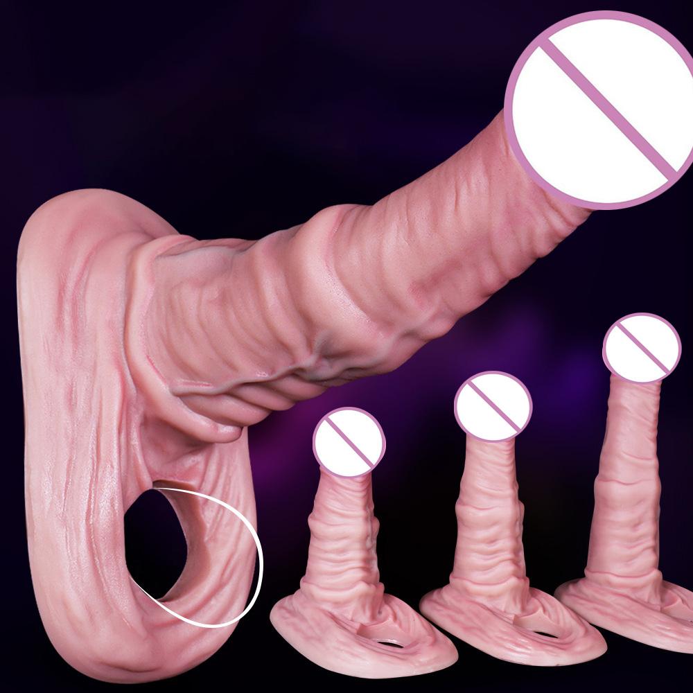 Reusable Silicone Penis Sleeve Cock Ring Dildo Soft Penis Extender Training Enlargement Dick Condom Adult Sex Toy for Men Women