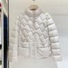 2024 осень и зима новый легкий белый утиный пух короткий воротник стойка модный короткий пуховик женский теплое зимнее пальто