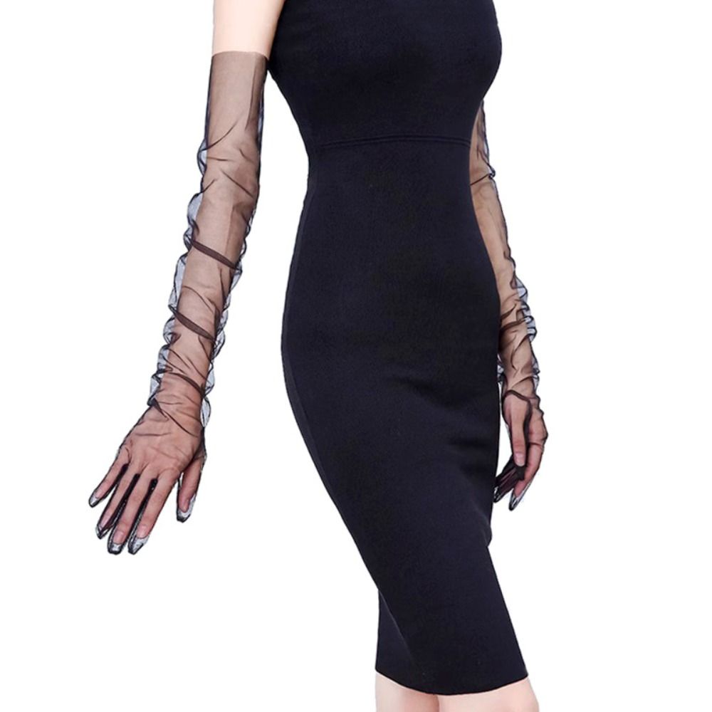 Stretchy Tulle Gloves Ultra Thin Wedding Bride Gloves Fashion Long Sheer Gloves Party Dress
