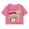 California Yourself Letter Printing Women Washed Short Tshirts Summer T-Shirt Breathable O-Neck Midriff-Baring Clothes