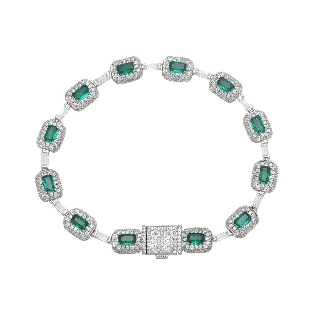 Fashion Geometric Hip Hop Jewelry Baguette Zircon Rectangular Emerald Green CZ Bracelet for Women Gift
