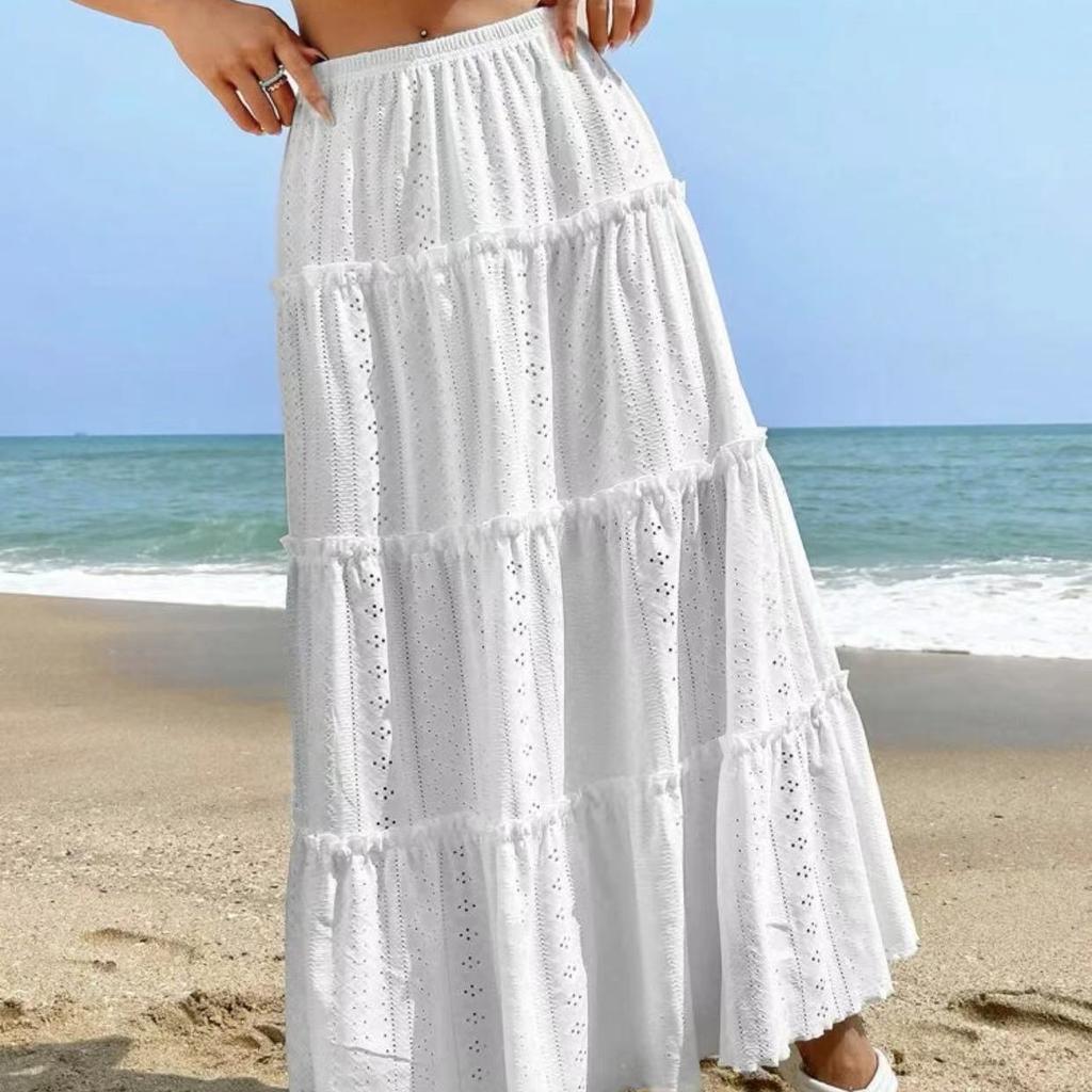 Plus Size Ruffle Hem Elastic Waist Skirt, Vacation Skirt for Spring & Summer, Women's Plus Size Clothing