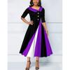 Retro A-Line Midi Dress with Skew Collar and Half Sleeves - All-Season Easy Care Polyester
