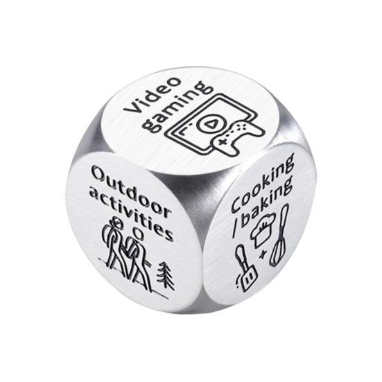 Date Idea Decider Dice Portable Stainless Steel Adults Couple Decision Dice 6 Sides Food Takeaway Decision Dice Girlfriend Boyfriend Gift