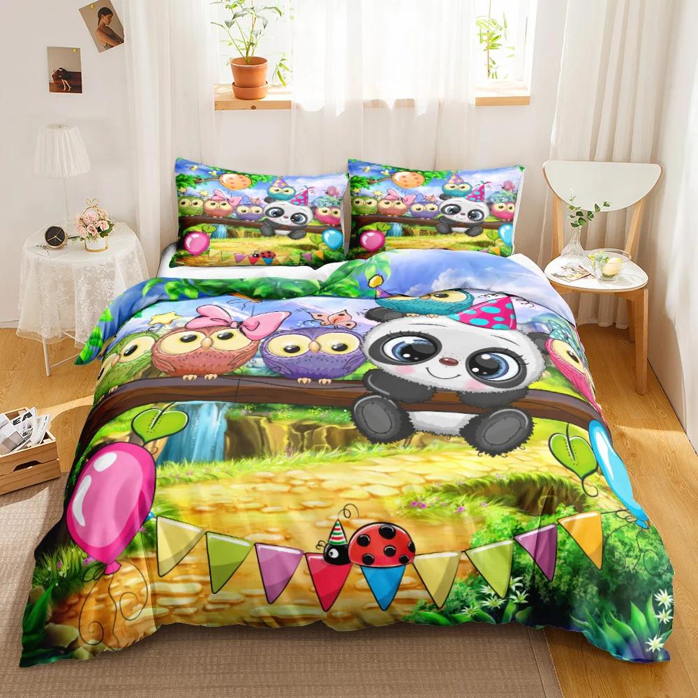 Комплект пододеяльника с совой, мультяшный чехол для одеяла, тематический комплект постельного белья «С днем рождения», милая птица, полиэстеровый чехол для одеяла, полуторный размер для детей