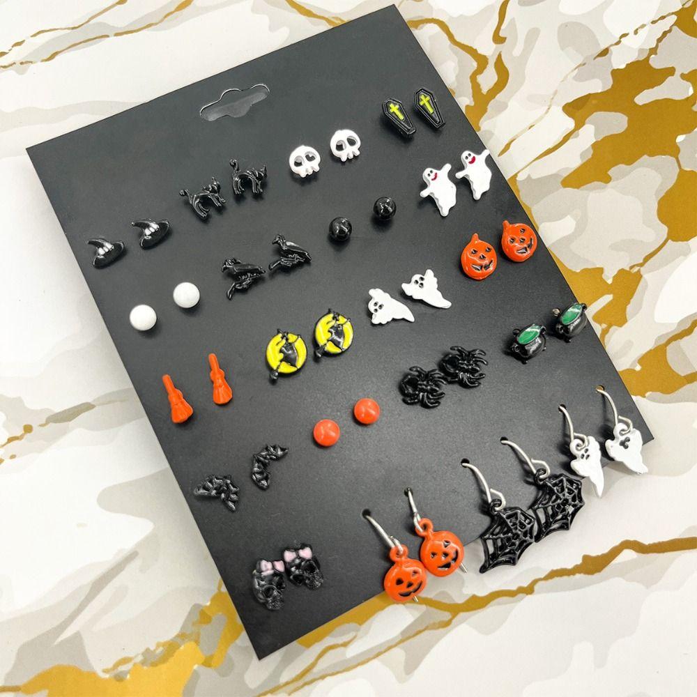 Skull Halloween Earrings Cat Pumpkin Studs Earrings Creative Witch Ear Studs Accessories