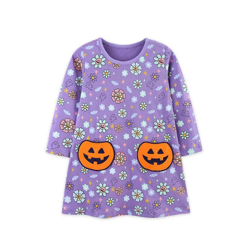 European and American Style Children's Dress 25 New Autumn Products Round Neck Girls' Beautiful Dress Halloween Baby Long-Sleeved Children's Dress