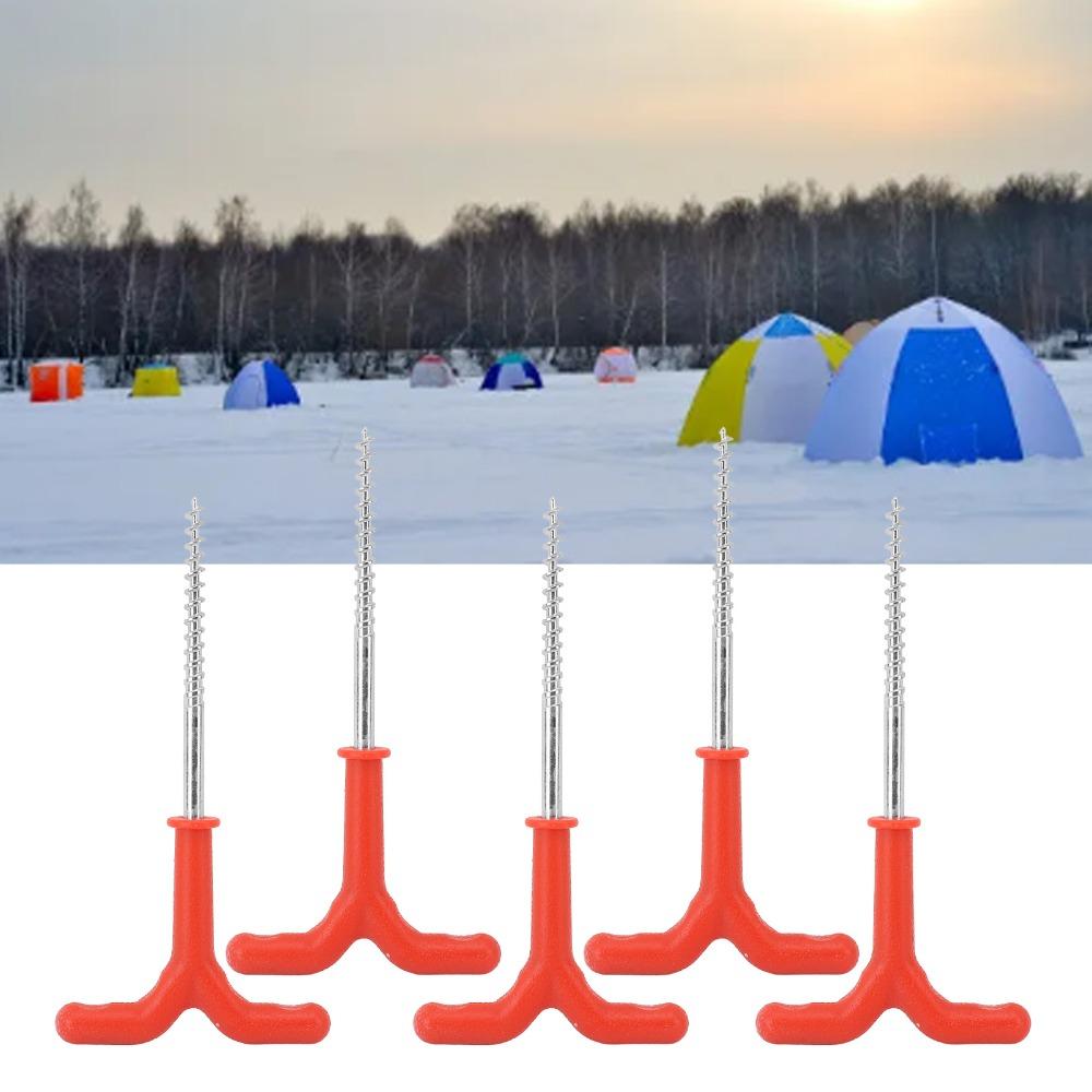 5PCS Metal Plastic Ice Fishing Stakes Y-Handle Grip Tent Stakes Drill Rod Holders Winter Camping