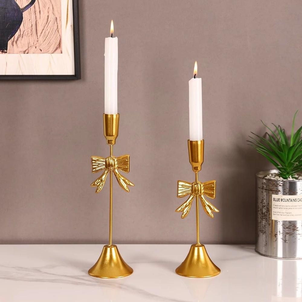 Iron Candlestick Golden Taper Candle Stands Classic Bow Candle Holder  For Wedding/Table Decor