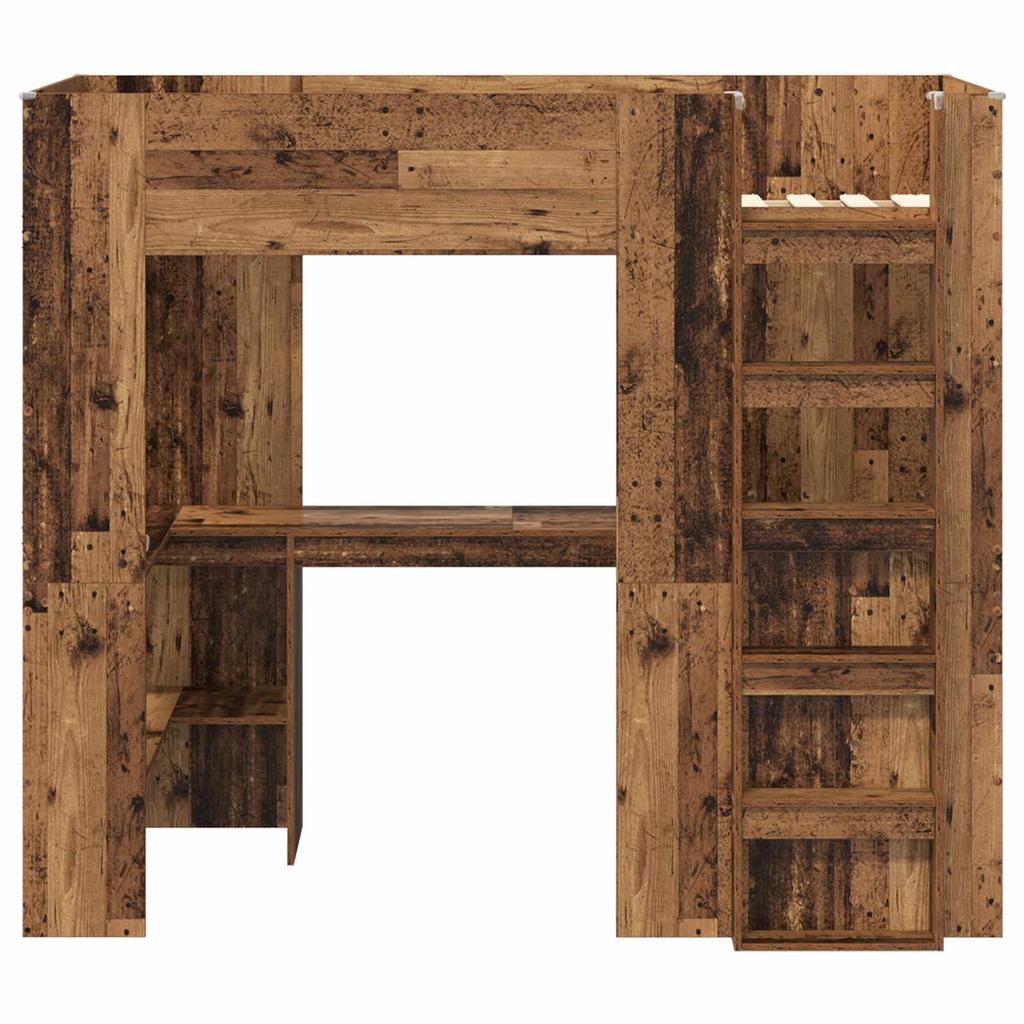 Loft Bed Frame with Desk Reclaimed Wood Look 100 x 200 cm