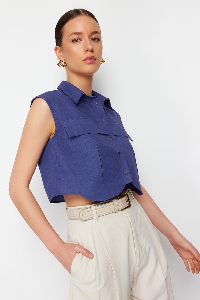 Women's Fashion Shirt Shirt Collar Sleeveless Red Pleated Fitted Waist-Fitting Woven Shirt