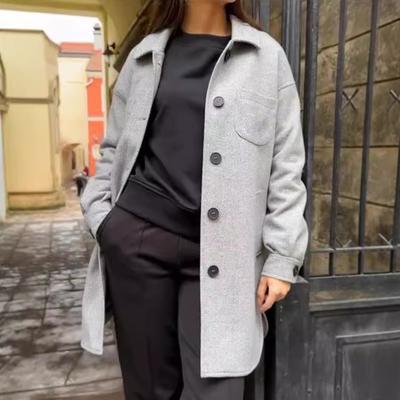 Женское зимнее пальто с отложным воротником и карманами, однотонный кардиган с нагрудным карманом, свободная верхняя одежда, термобелье с длинными рукавами, зимняя куртка для поездок на работу и свиданий