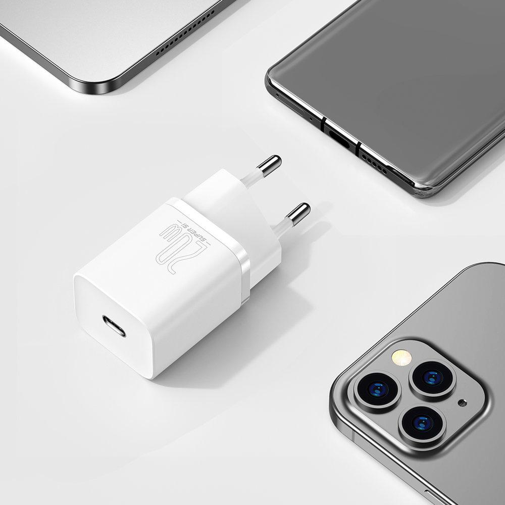Быстрое зарядное устройство Baseus USB-C мощностью 20 Вт с технологией Super Si и функцией подачи питания (Белый)