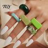Casual Daily Jewelry 5 Pcs Resin Rings for Women, Wide Thick Stackable Fashion Finger Chunky Rings, Square Dome Statement Knuckle Accessories Gift Her