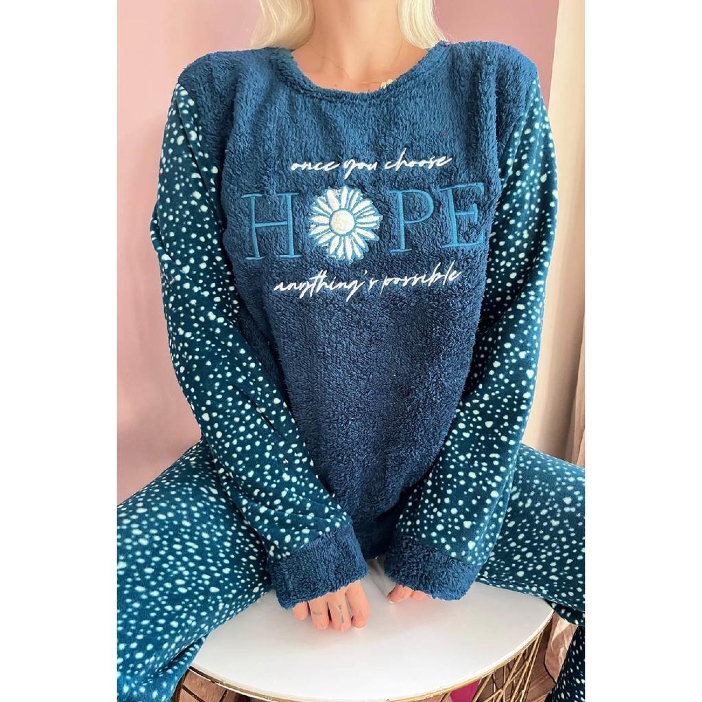 Серый - Женская плюшевая пижама с рисунком Hope