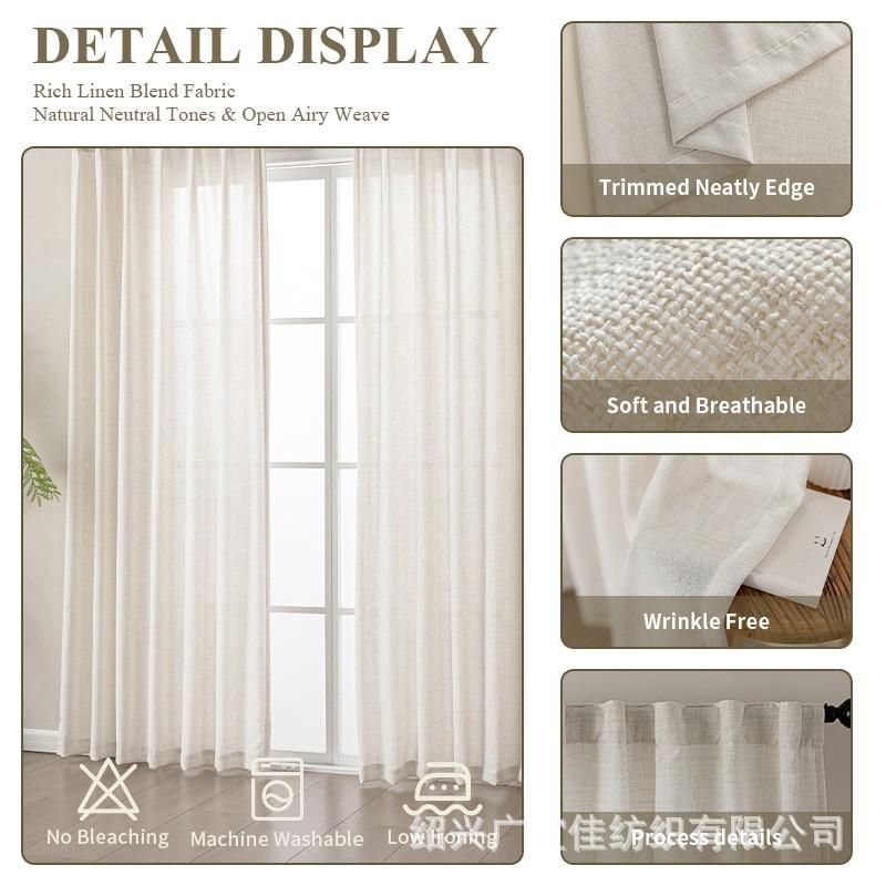 Faux Linen Sheer Curtains Bedroom Living Room Rod Pocket Window Drapes Ins Style Light Filtering
