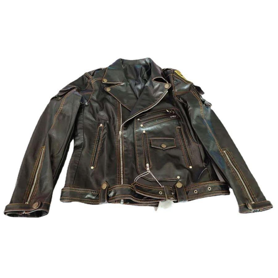 Мужская осенне-зимняя персонализированная кожаная куртка Slim Fit Multi Pocket Zipper Jacket
