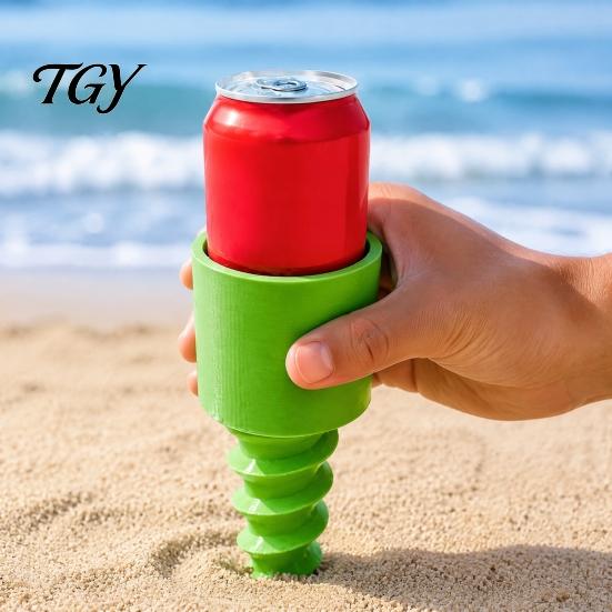 Lawn Cup Holder Beach Sand Holder, Stable Spiral Screw-in Beverage Stake, 3D Drink Print Portable Coaster for Picnic And Camping