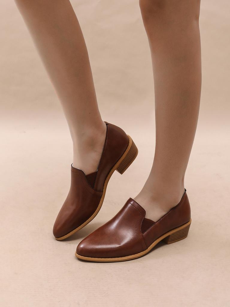 2025 Весна и Осень Новые Туфли Deep Mouth Single Женские Туфли На Толстом Каблуке С Заостренным Носком Коричневый Британский Маленький Кожаный Женский Производитель